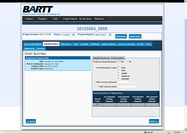 Figure 3: Screenshoot of a In Progress Detail view, Small Business tab