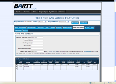 Figure 5: Screenshoot of a In Progress Detail view, Costs and Schedule tab