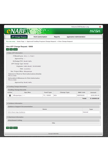 Figure 3: Screenshot of the AFP Change Requesting View Detail page