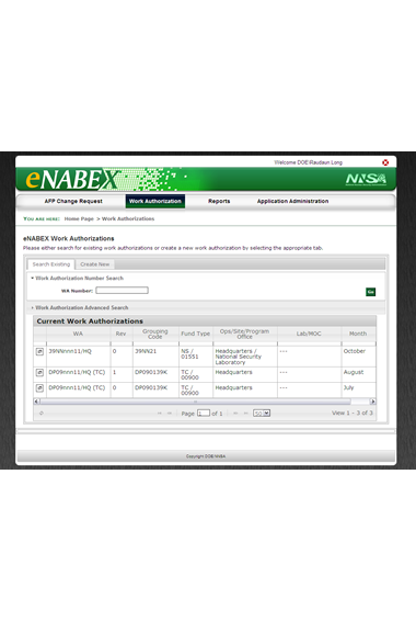 Figure 9: Screenshot of the Search Work Authorization page