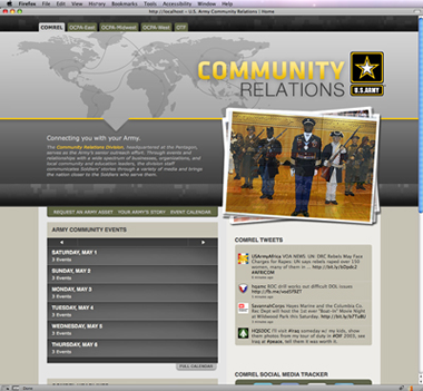 Screenshot of the US Army Community Relations subsite homepage