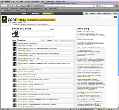 Figure 4 - Screenshot of the US Army Core 2 CMS: Internal Messaging