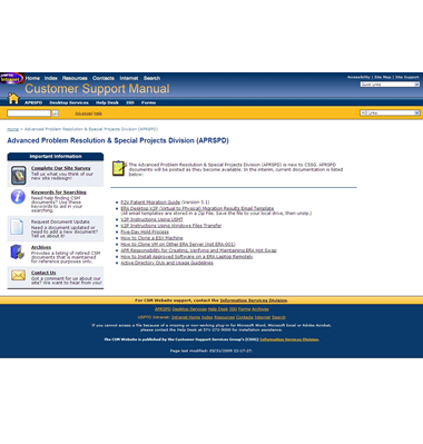Screenshot of the Advanced Project Resolution and Special Project Division homepage