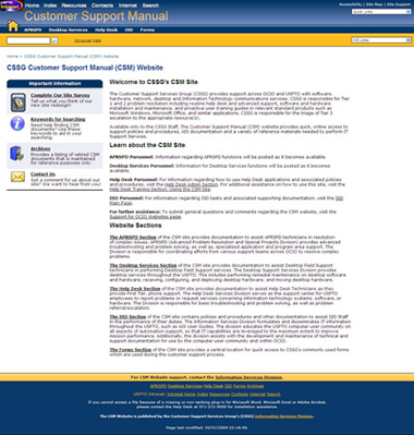 Screenshot of the OCIO Customer Service Manual homepage