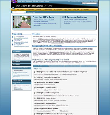 Figure 1 — Primary page template: Screenshot of the OCIO Intranet homepage