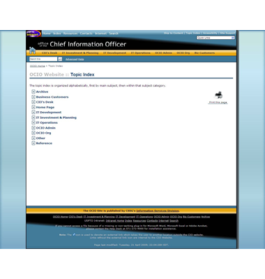 Figure 16 — Topic index template: Screenshot of the OCIO Topic Index page