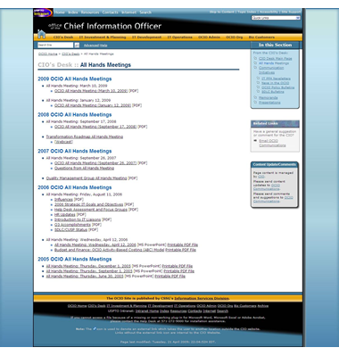 Figure 6 — Simple general content template: Screenshot of the CIO's Desk All Hands Meeting listing page