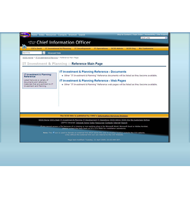 Figure 17 — Reference template: Screenshot of the IT Investment and Planning Main Reference page