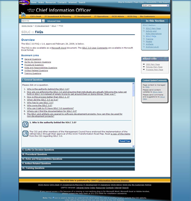 Figure 11 — Complex FAQ template: Screenshot of the IT Development SDLC FAQ page