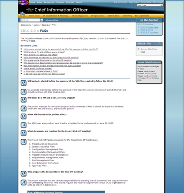 Figure 10 — Simple FAQ template: Screenshot of the IT Development archived SDLC version 2 FAQ page