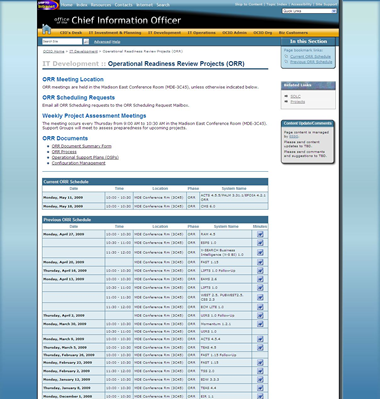 Figure 14 — Content datatable template: Screenshot of the IT Development Operational Readiness Review Projects page