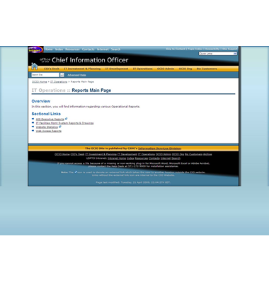 Figure 4 — Tertiary level simple main template: Screenshot of the IT Operations Reports main page