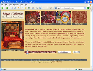Screenshot of the Bizim Collection homepage, circa 2004
