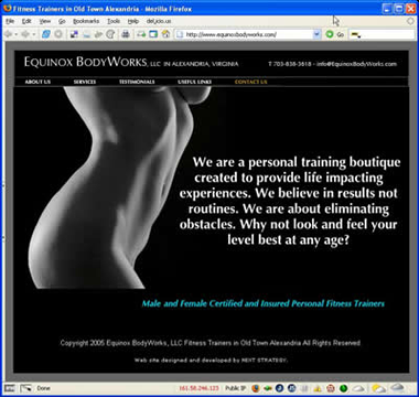 Screenshot of the EquinoxBodyworks homepage, circa 2005
