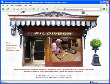 Screenshot of the Filomena Ristorante homepage