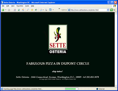Screenshot of the Sette Osteria homepage