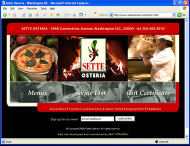 Screenshot of an interior page of the Sette Osteria site