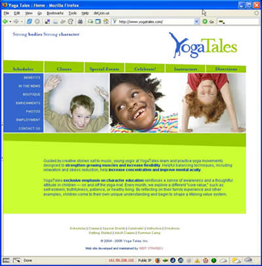 Screenshot of the 2005 Yoga Tales revamped homepage