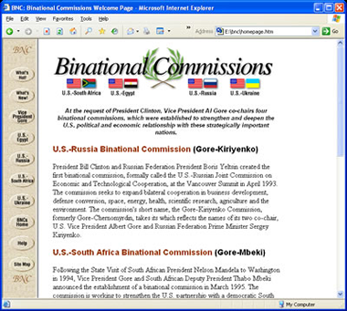 Screenshot of the binational commissions' homepage
