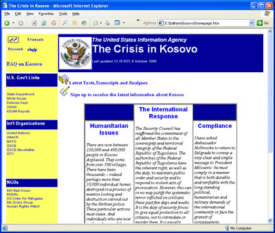Screenshot of the Kosovo homepage