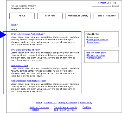 Wireframe: Landing Index