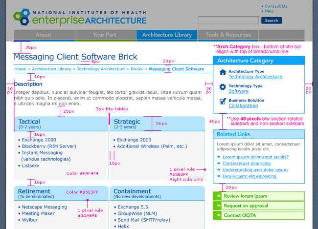 Enterprise architecture content page specification