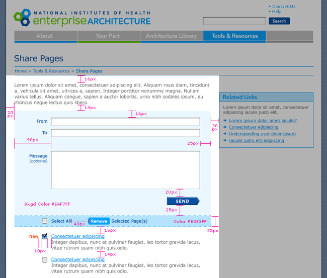 Share pages form specification