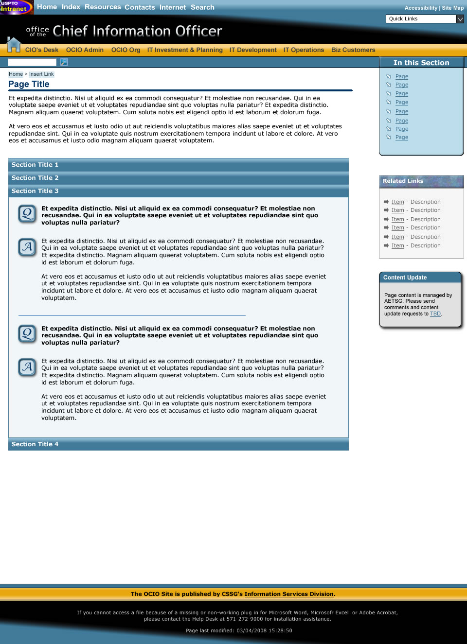Mock-up of Frequently Asked Questions (FAQ) - Complex Layout