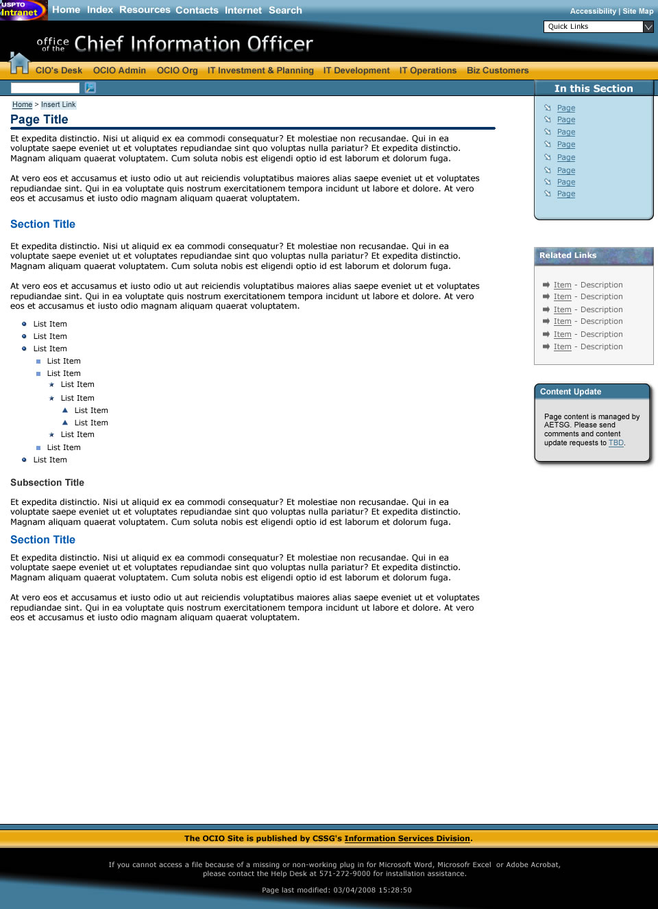 Mock-up of CIO General Content