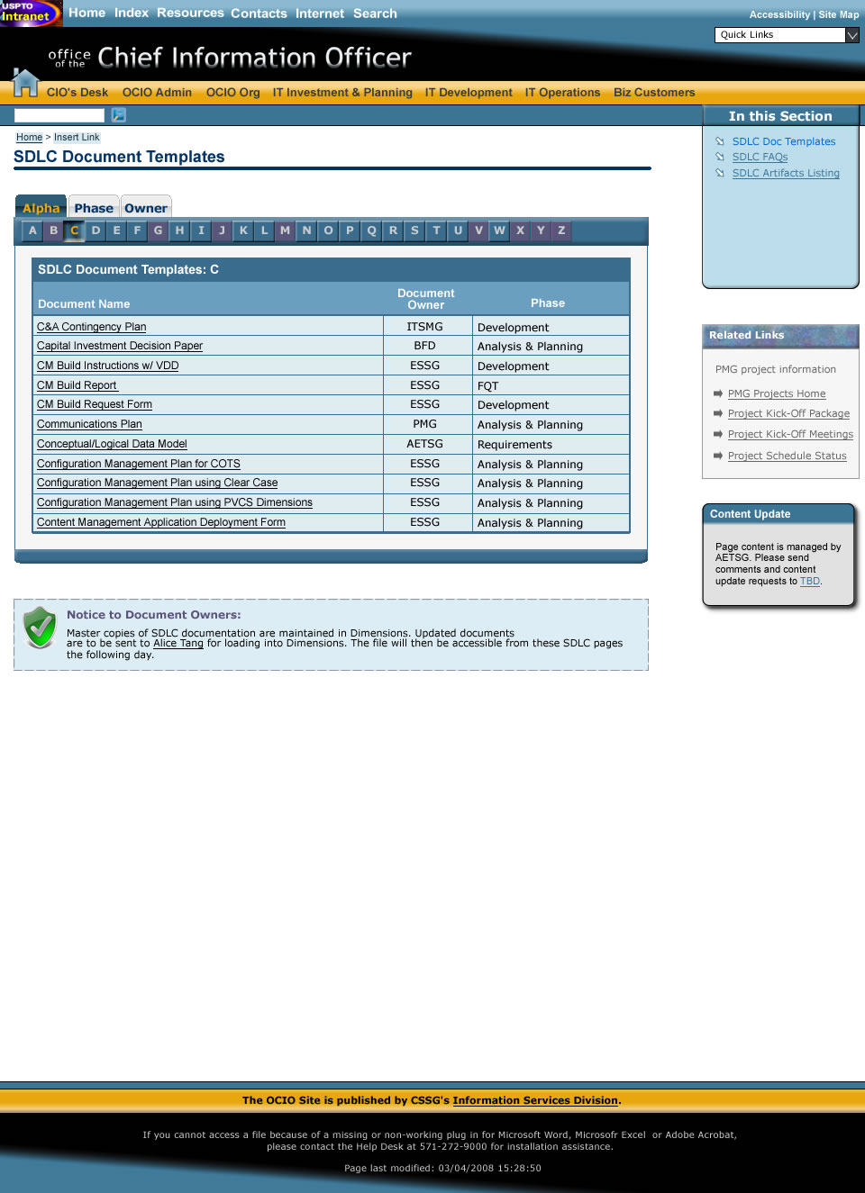 Mock-up of CIO SDLC Document Templates